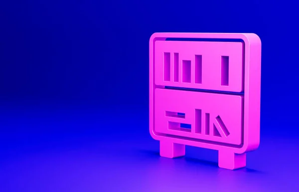 粉红色的书架上有蓝色背景的图书图标 炮弹的标志 最低纲领的概念 3D渲染说明 — 图库照片