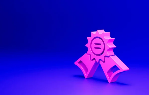 Значок Розовая Медаль Выделен Синем Фоне Символ Победителя Концепция Минимализма — стоковое фото