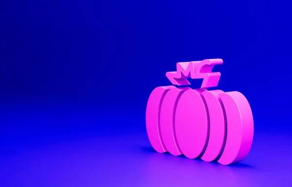 Pink Pumpkin icon isolated on blue background. Happy Halloween party. Minimalism concept. 3D render illustration.