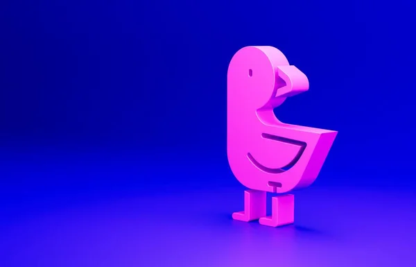 Pink Little chick icon isolated on blue background. Minimalism concept. 3D render illustration.