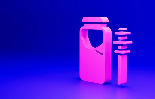 Pinkfarbenes Glas Honig Und Honiglöffel Symbol Isoliert Auf Blauem Hintergrund — Stockfoto