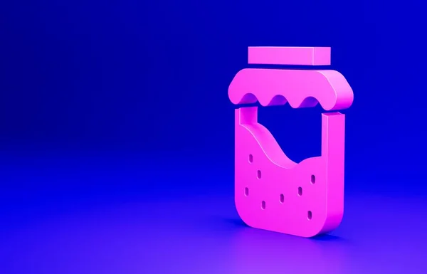 Pink Jam jar icon isolated on blue background. Minimalism concept. 3D render illustration.