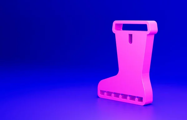粉红色防水橡胶靴图标隔离在蓝色背景 雨天用的胶靴 最低纲领的概念 3D渲染说明 — 图库照片