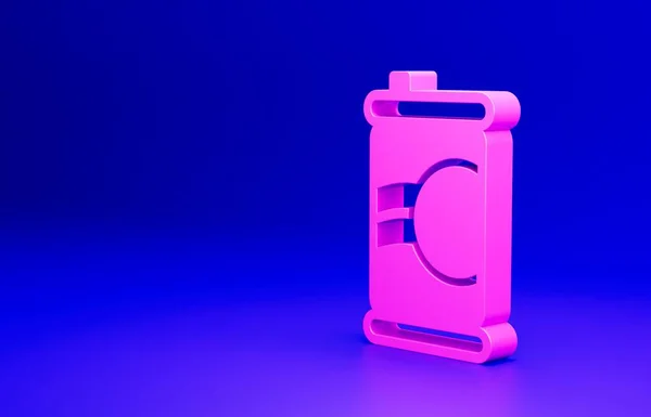 Rózsaszín Szódásdoboz Ikon Elszigetelt Kék Alapon Minimalizmus Koncepció Renderelés Illusztráció — Stock Fotó