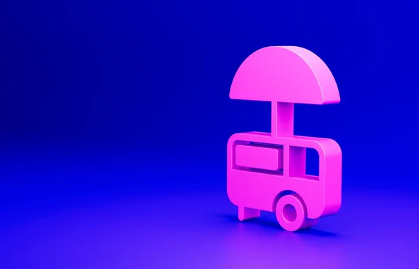Рожевий Швидкий Вуличний Продовольчий Візок Значком Тенту Ізольовано Синьому Фоні — стокове фото