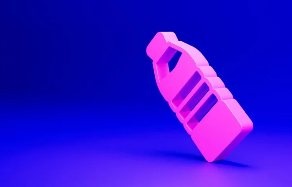 粉色水壶的图标孤立在蓝色的背景 苏打水的标志 最低纲领的概念 3D渲染说明 — 图库照片