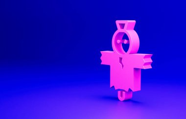 Pembe Korkuluk simgesi mavi arkaplanda izole edildi. Mutlu Cadılar Bayramı Partisi. Minimalizm kavramı. 3 Boyutlu resimleme.