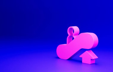 Pembe Yürüyen Merdiven mavi arka planda izole edilmiş bir simge. Minimalizm kavramı. 3 Boyutlu resimleme.