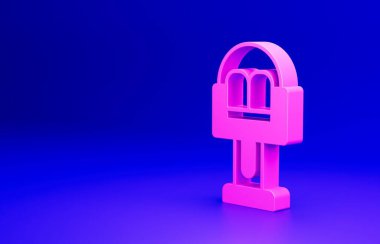 Pembe Cazibe Atlıkarınca simgesi mavi arkaplanda izole edilmiş. Eğlence parkı. Çocuklar için eğlence parkı, eğlence parkı. Minimalizm kavramı. 3 Boyutlu resimleme.