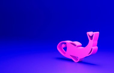 Pembe kurutulmuş balık ikonu mavi arka planda izole edilmiş. Minimalizm kavramı. 3 Boyutlu resimleme.