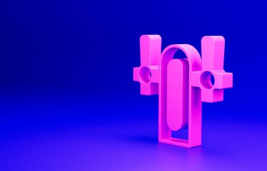 Pembe Bira tıklatma simgesi mavi arkaplanda izole edildi. Minimalizm kavramı. 3 Boyutlu resimleme.