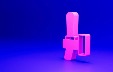 Pembe Bira tıklatma simgesi mavi arkaplanda izole edildi. Minimalizm kavramı. 3 Boyutlu resimleme.