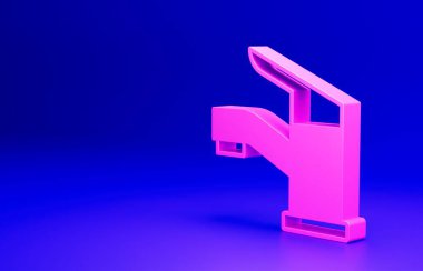 Pembe musluk ikonu mavi arkaplanda izole edilmiş. Minimalizm kavramı. 3 Boyutlu resimleme.
