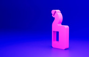 Pembe Bulaşık Şişesi ikonu mavi arka planda izole edilmiş. Bulaşık yıkamak için sıvı deterjan. Minimalizm kavramı. 3 Boyutlu resimleme.