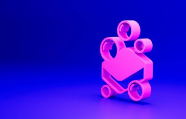 Mavi arkaplanda pembe sabun simgesi izole edilmiş. Köpüklü sabun çubuğu. Minimalizm kavramı. 3 Boyutlu resimleme.