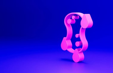Pembe Sünger simgesi mavi arkaplanda izole edildi. Bulaşık yıkamak için bir tutam Bast. Temizlik servisi logosu. Minimalizm kavramı. 3 Boyutlu resimleme.