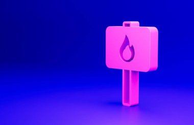 Mavi arkaplanda pembe protesto simgesi izole edildi. Toplantı, protestocu, grev, konuşma, pankart, protesto pankartı. Minimalizm kavramı. 3 Boyutlu resimleme.