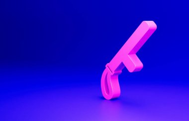Pembe Polis kauçuk çubuk ikonu mavi arka planda izole edildi. Kauçuk copu. Polis yarasası. Polis ekipmanları. Minimalizm kavramı. 3 Boyutlu resimleme.