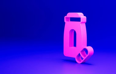 Mavi arka planda izole edilmiş pembe sakinleştirici hap ikonu. Minimalizm kavramı. 3 Boyutlu resimleme.