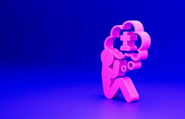 Pembe Adam, cenaze kederi ikonunun mavi arka planda izole edildiğini söyledi. Üzüntü, üzüntü, keder, ölüm duygusu. Minimalizm kavramı. 3 Boyutlu resimleme.