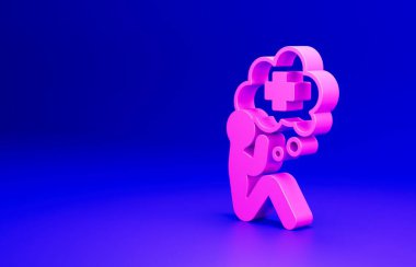 Mavi arkaplanda pembe yardımcı el simgesi izole edildi. Minimalizm kavramı. 3 Boyutlu resimleme.