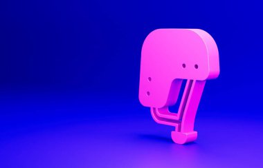 Pembe kaykay kask ikonu mavi arkaplanda izole edildi. Olağanüstü bir spor. Spor malzemeleri. Minimalizm kavramı. 3 Boyutlu resimleme.