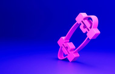 Pembe Uzuntahta ya da kaykay kruvazörü ikonu mavi arkaplanda izole edilmiş. Olağanüstü bir spor. Spor malzemeleri. Minimalizm kavramı. 3 Boyutlu resimleme.