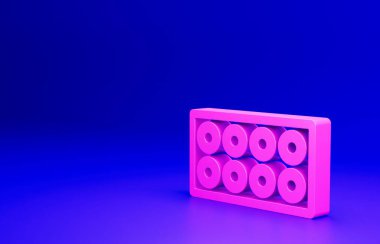 Pembe Kaykay Tekerleği simgesi mavi arkaplanda izole edildi. Kaykay tekerleği. Minimalizm kavramı. 3 Boyutlu resimleme.