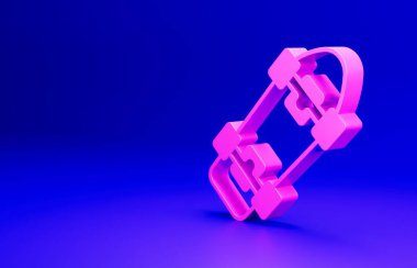 Pembe Kaykay simgesi mavi arkaplanda izole edildi. Olağanüstü bir spor. Spor malzemeleri. Minimalizm kavramı. 3 Boyutlu resimleme.