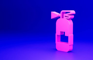 Pembe Yangın söndürme ikonu mavi arka planda izole edilmiş. Minimalizm kavramı. 3 Boyutlu resimleme.