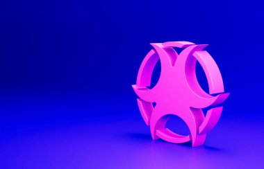 Pembe Biyolojik Tehlike sembolü mavi arkaplanda izole edilmiş. Minimalizm kavramı. 3 Boyutlu resimleme.