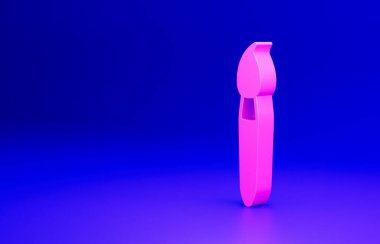 Pembe boya fırçası simgesi mavi arkaplanda izole edildi. Minimalizm kavramı. 3 Boyutlu resimleme.
