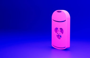 Mavi arka planda pembe boya spreyi ikonu izole edildi. Minimalizm kavramı. 3 Boyutlu resimleme.