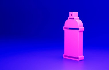 Mavi arka planda pembe boya spreyi ikonu izole edildi. Minimalizm kavramı. 3 Boyutlu resimleme.