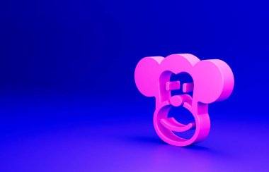 Pembe Maymun simgesi mavi arkaplanda izole edildi. Hayvan sembolü. Minimalizm kavramı. 3 Boyutlu resimleme.