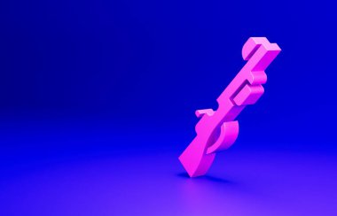 Mavi arka planda pembe av silahı ikonu izole edildi. Av tüfeği. Minimalizm kavramı. 3 Boyutlu resimleme.