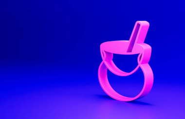 Pembe Cadı Kazanı simgesi mavi arkaplanda izole edilmiş. Mutlu Cadılar Bayramı Partisi. Minimalizm kavramı. 3 Boyutlu resimleme.