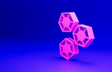 Pembe Mücevher Taşı simgesi mavi arkaplanda izole edilmiş. Mücevher sembolü. Elmas. Minimalizm kavramı. 3 Boyutlu resimleme.