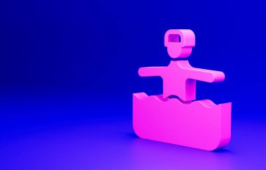 Pembe Su jimnastik ikonu mavi arka planda izole edilmiş. Minimalizm kavramı. 3 Boyutlu resimleme.