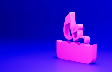 Pembe rüzgar sörfü simgesi mavi arkaplanda izole edildi. Minimalizm kavramı. 3 Boyutlu resimleme.