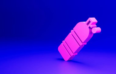 Pembe Aqualung simgesi mavi arkaplanda izole edildi. Dalgıçlar için oksijen tüpü. Dalış ekipmanları. Olağanüstü bir spor. Su altı ekipmanları. Minimalizm kavramı. 3 Boyutlu resimleme.