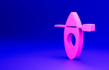 Pembe kano ve kürek ikonu mavi arkaplanda izole edildi. Balıkçılık ve turizm için kano. Açık hava aktiviteleri. Minimalizm kavramı. 3 Boyutlu resimleme.