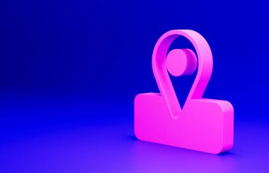 Pembe kamp yeri veya turlar için mavi arka planda izole edilmiş seyahat ikonu. Minimalizm kavramı. 3 Boyutlu resimleme.