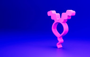 Mavi arkaplanda izole edilmiş pembe turp simgesi. Minimalizm kavramı. 3 Boyutlu resimleme.