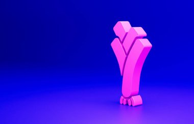 Pembe pırasa simgesi mavi arkaplanda izole edilmiş. Minimalizm kavramı. 3 Boyutlu resimleme.