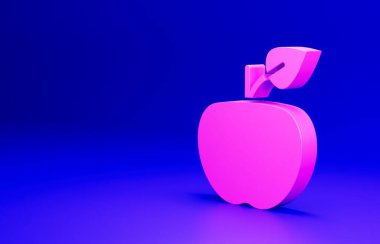 Pembe Elma simgesi mavi arkaplanda izole edilmiş. Fazla kilolu. Sağlıklı diyet menüsü. Fitness diyeti elması. Minimalizm kavramı. 3 Boyutlu resimleme.