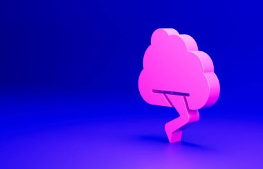 Pembe Fırtına simgesi mavi arkaplanda izole edildi. Bulut ve şimşek işareti. Fırtınanın hava durumu ikonu. Minimalizm kavramı. 3 Boyutlu resimleme.