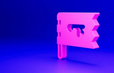 Mavi arka planda izole edilmiş pembe Viking bayrağı simgesi. Minimalizm kavramı. 3 Boyutlu resimleme.