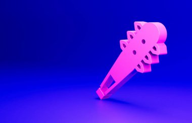 Pembe Ortaçağ zincirli topuz ikonu mavi arka planda izole edilmiş. Morgenstern Ortaçağ silahı ya da sivri uçlu topuz. Minimalizm kavramı. 3 Boyutlu resimleme.