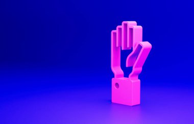 Pembe El açık artırma ikonu mavi arka planda izole edildi. Teklif konsepti. Açık arttırma yarışması. Minimalizm kavramı. 3 Boyutlu resimleme.
